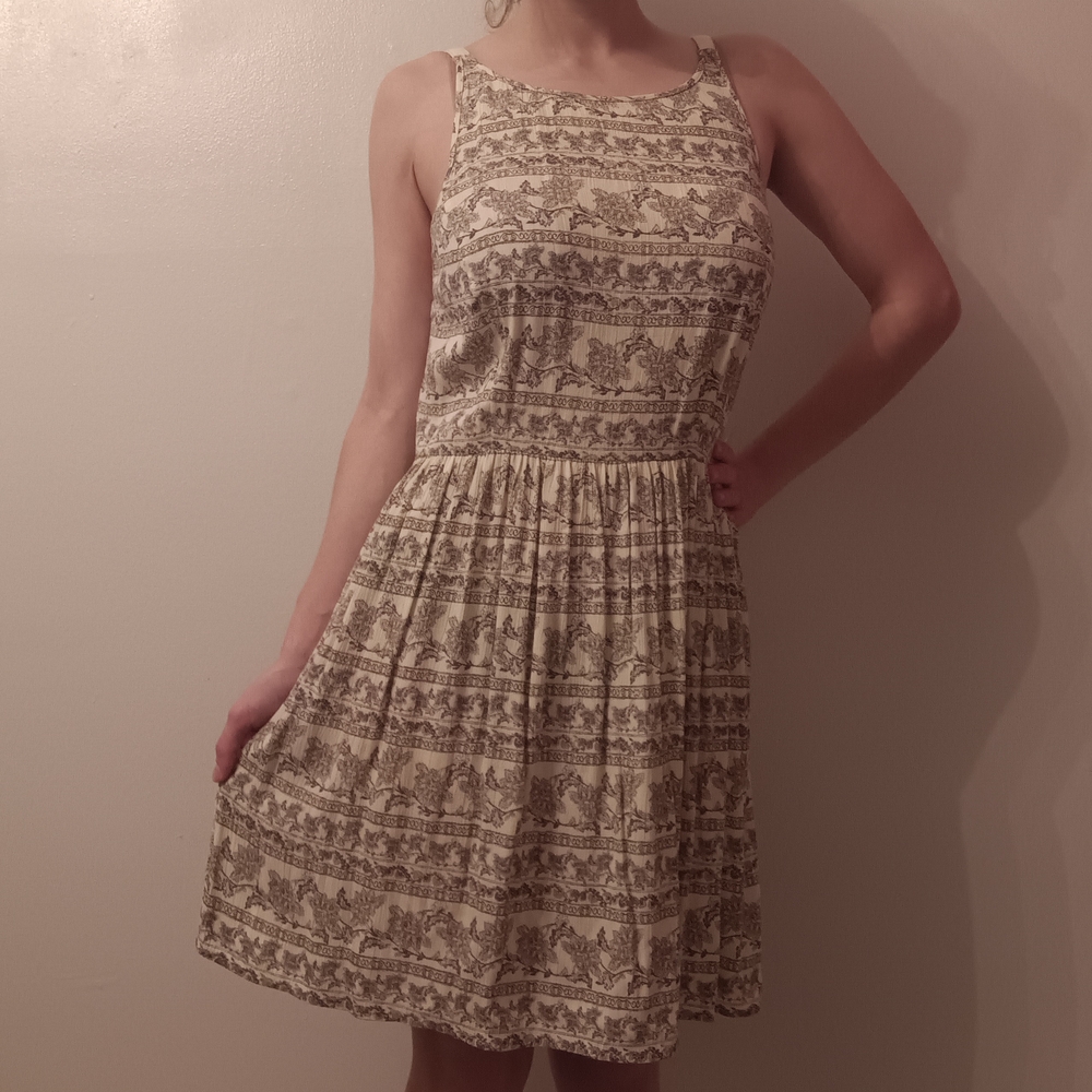 Elegant Cream and Brown Patterned Dress
